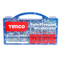 Timco 1140 Piece Twin-Thread Countersunk Pozi Woodscrew Assortment Zinc Plated